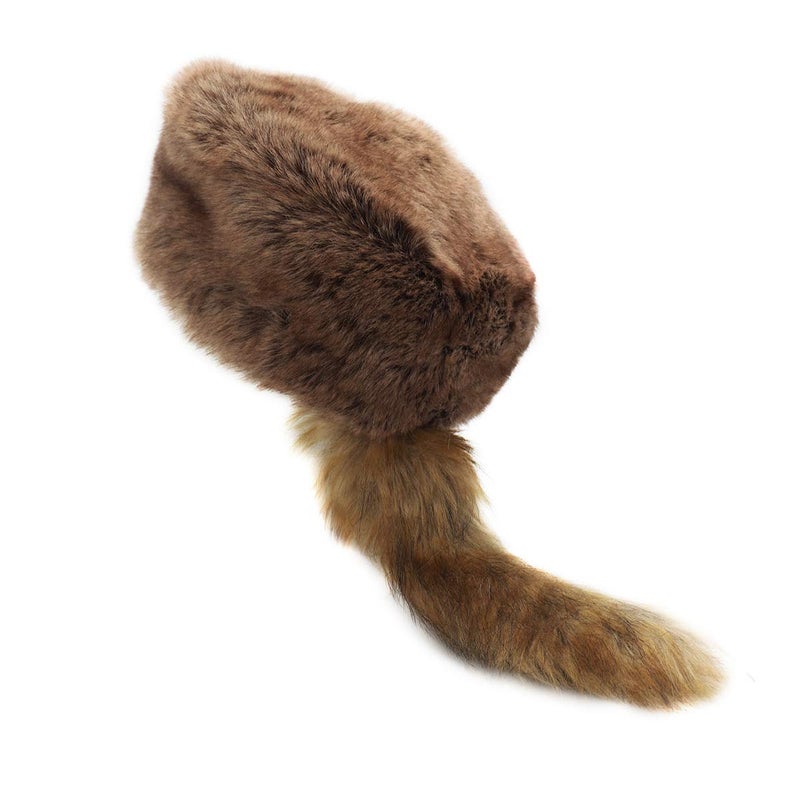 surell - Coonskin Davy Crockett Hat - Plush Soft Faux Fur Crown - Daniel Boone Outdoorsman Adventure Cap - Cabin DÃ©cor Raccoon Tail Hat (Brown) - Image 1